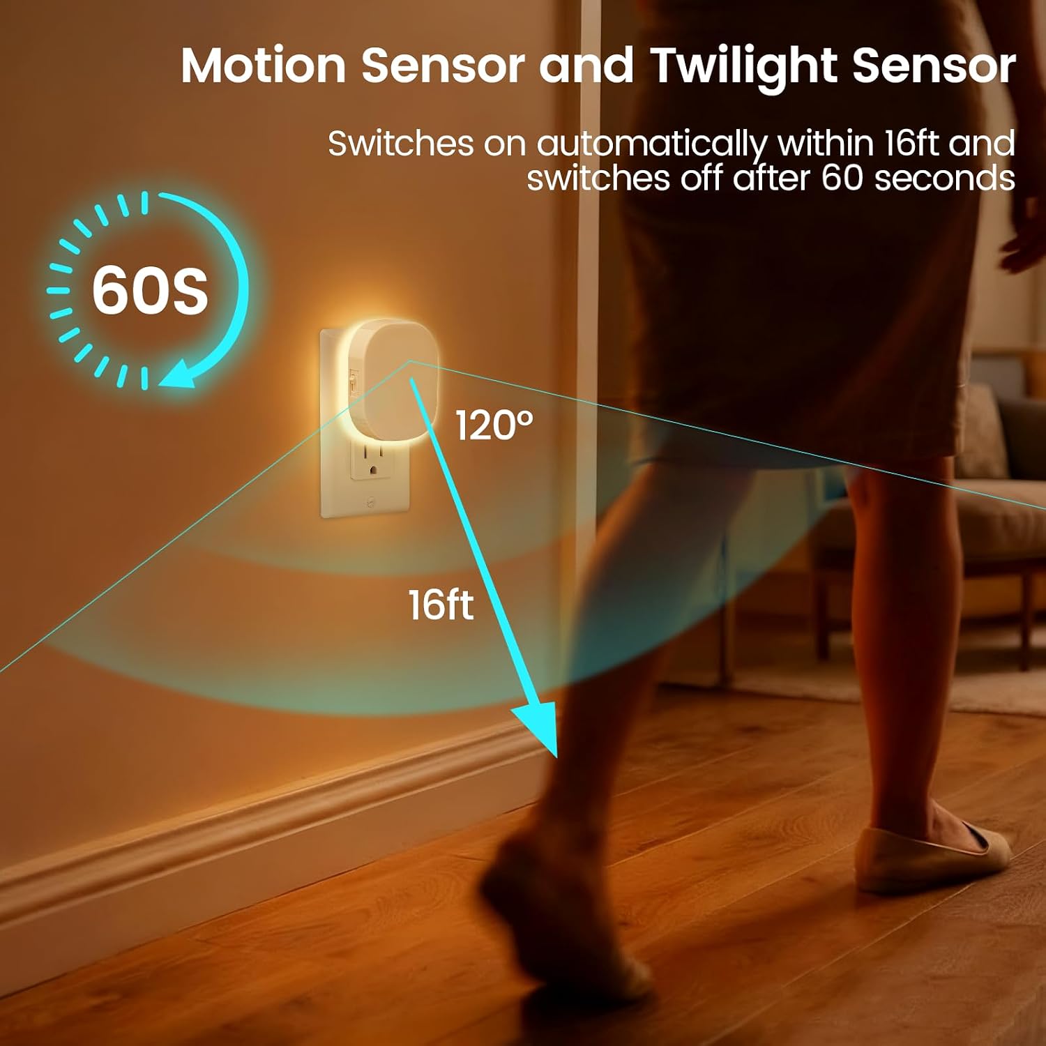 Hiwrolat Plug-in LED Backlit Night Light with Motion Sensor & Dusk to Dawn Sensor, 2700K Soft Warm White Nightlight with Dimmable Br…