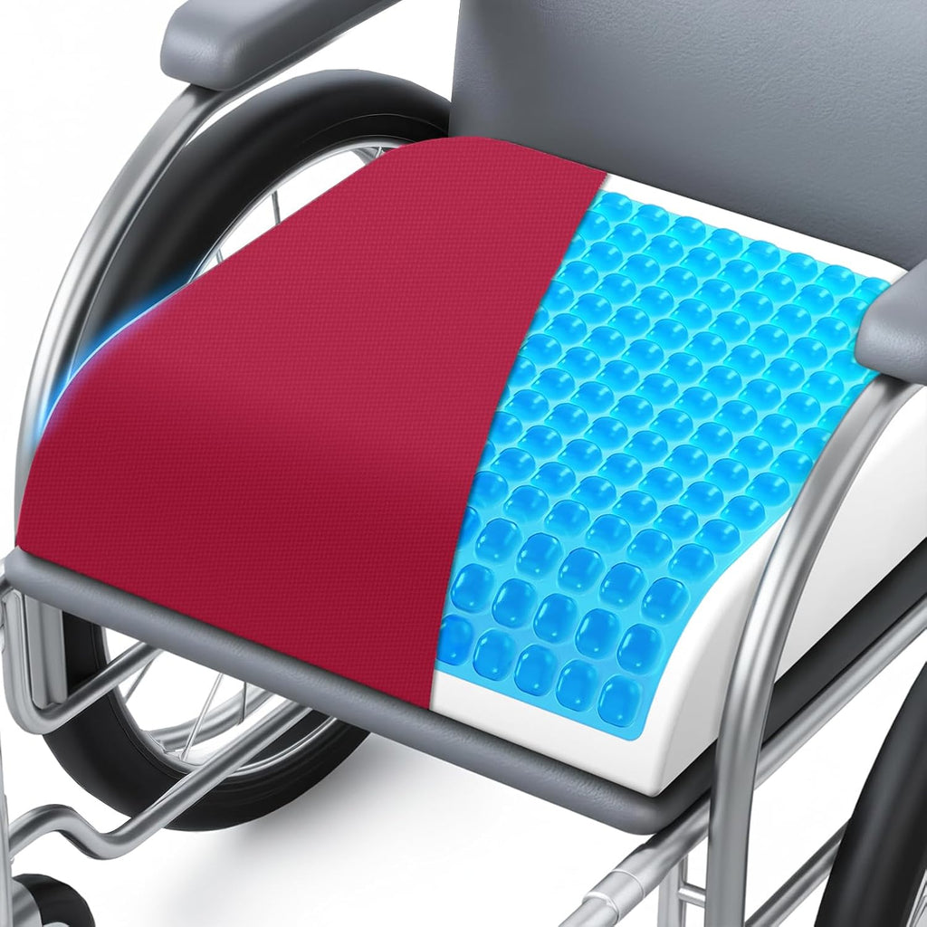 Wheelchair Seat Cushion for Pressure Relief, Cooling Gel Memory Foam Chair Cushion with Slope-Edge Design, Coccyx Support for Tailbone…