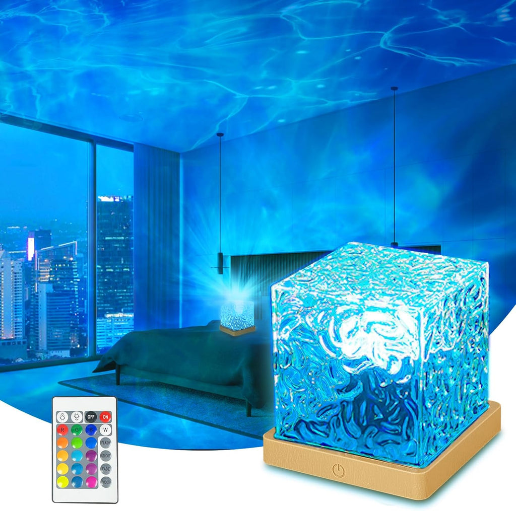 Ocean Wave Projector Light, 16 Colors Havie Cube Lamp, 3D Holographic Water Ripple Lamp with Remote Control, Northern Night Light for…
