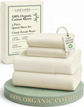 LaneLinen LANE LINEN 100% Organic Cotton Queen Sheets, 4Pc Cotton Sheets Set, Classic Percale Weave Bedsheets Queen Size Bed, Soft Breathab…