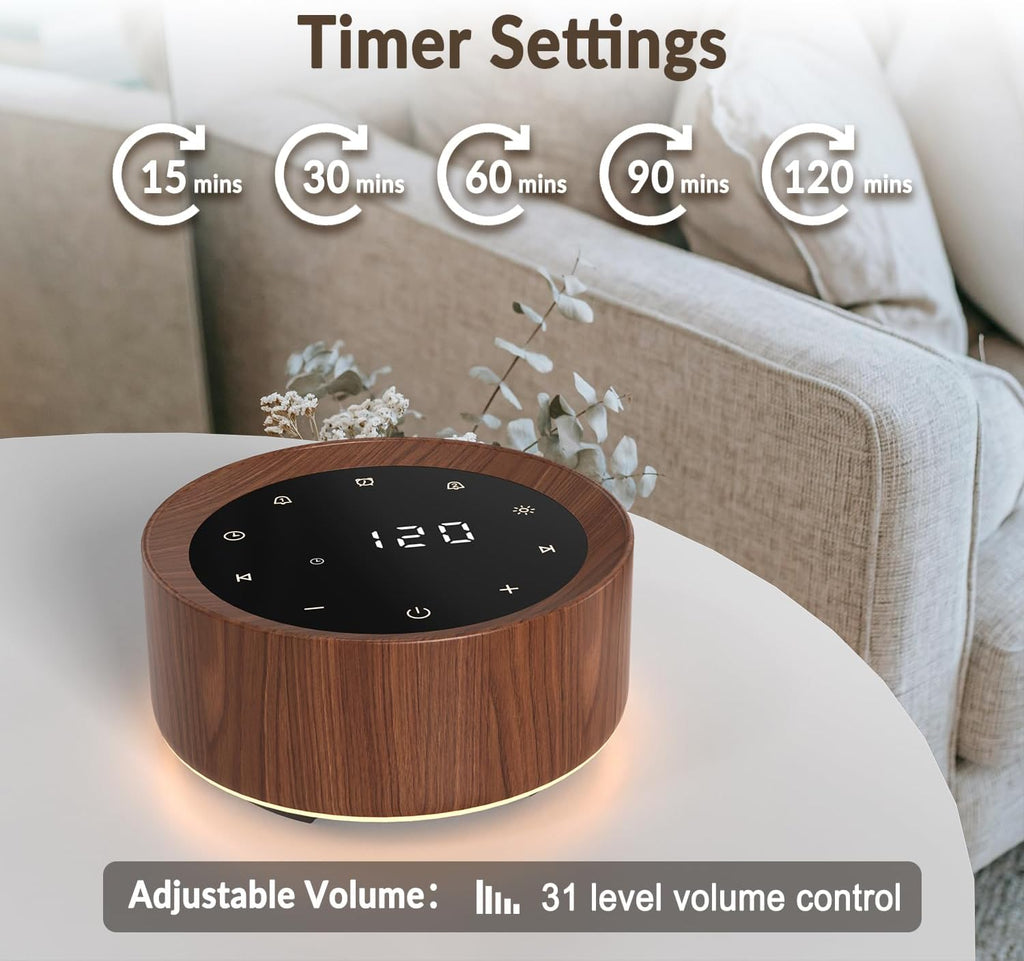 White Noise Machine with Alarm Clock & Night Light for Babies and Adults, 20 Soothing Sounds, Glare-Free Upward Display, Touch Control…