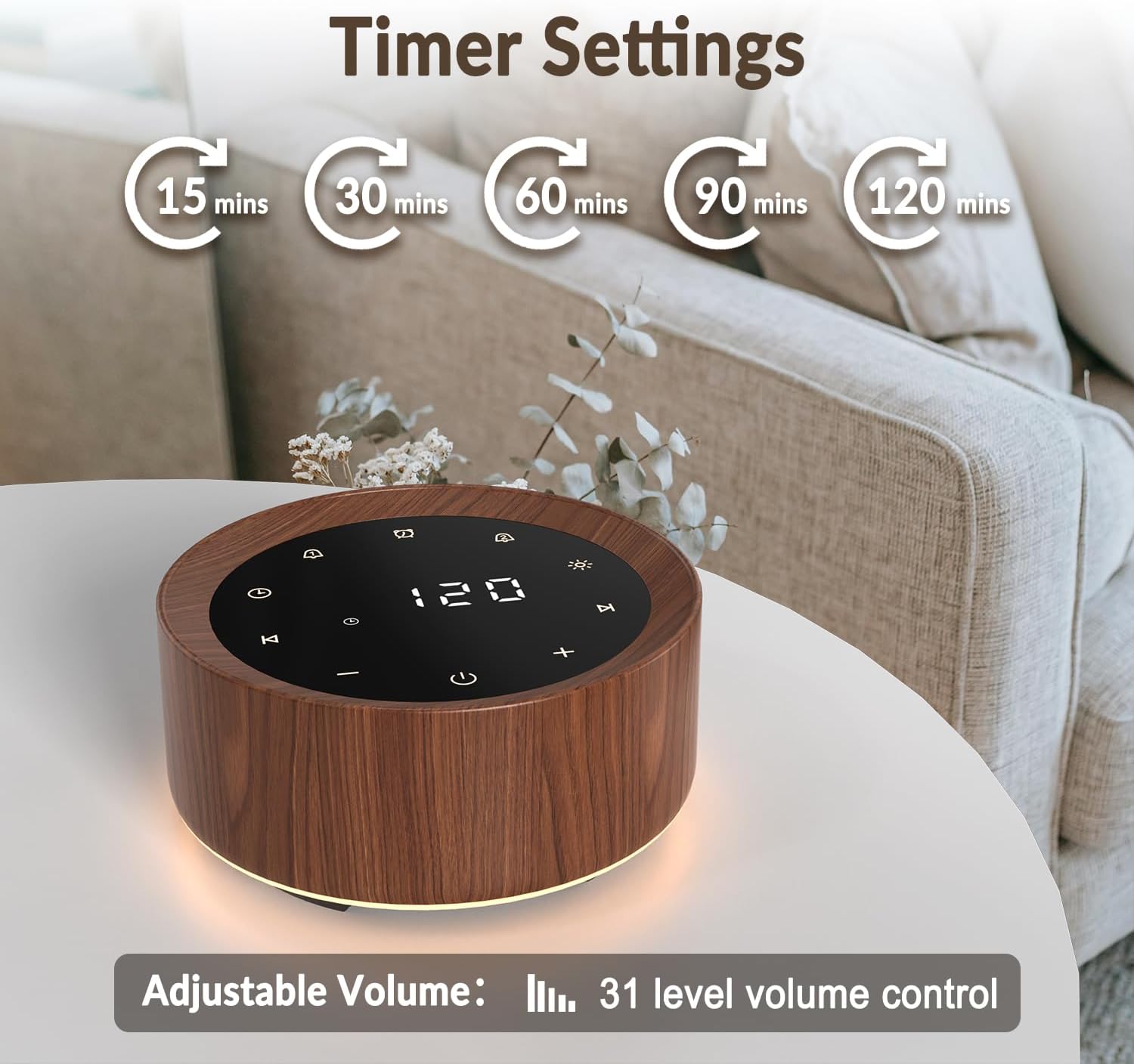 White Noise Machine with Alarm Clock & Night Light for Babies and Adults, 20 Soothing Sounds, Glare-Free Upward Display, Touch Control…