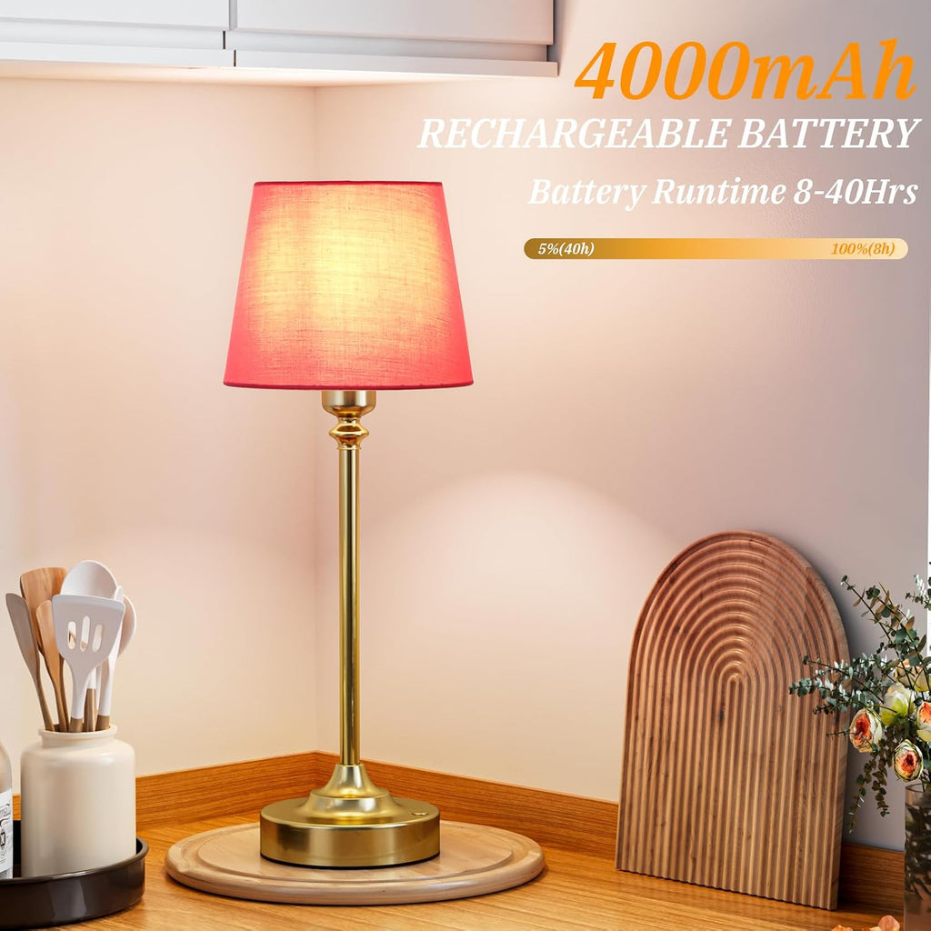 Cordless Table Lamps Rechargeable Set - 2 Pack Brass 4000mAH Battery Operated Lamps for Decor, 3000K Stepless Dimming Touch Control…