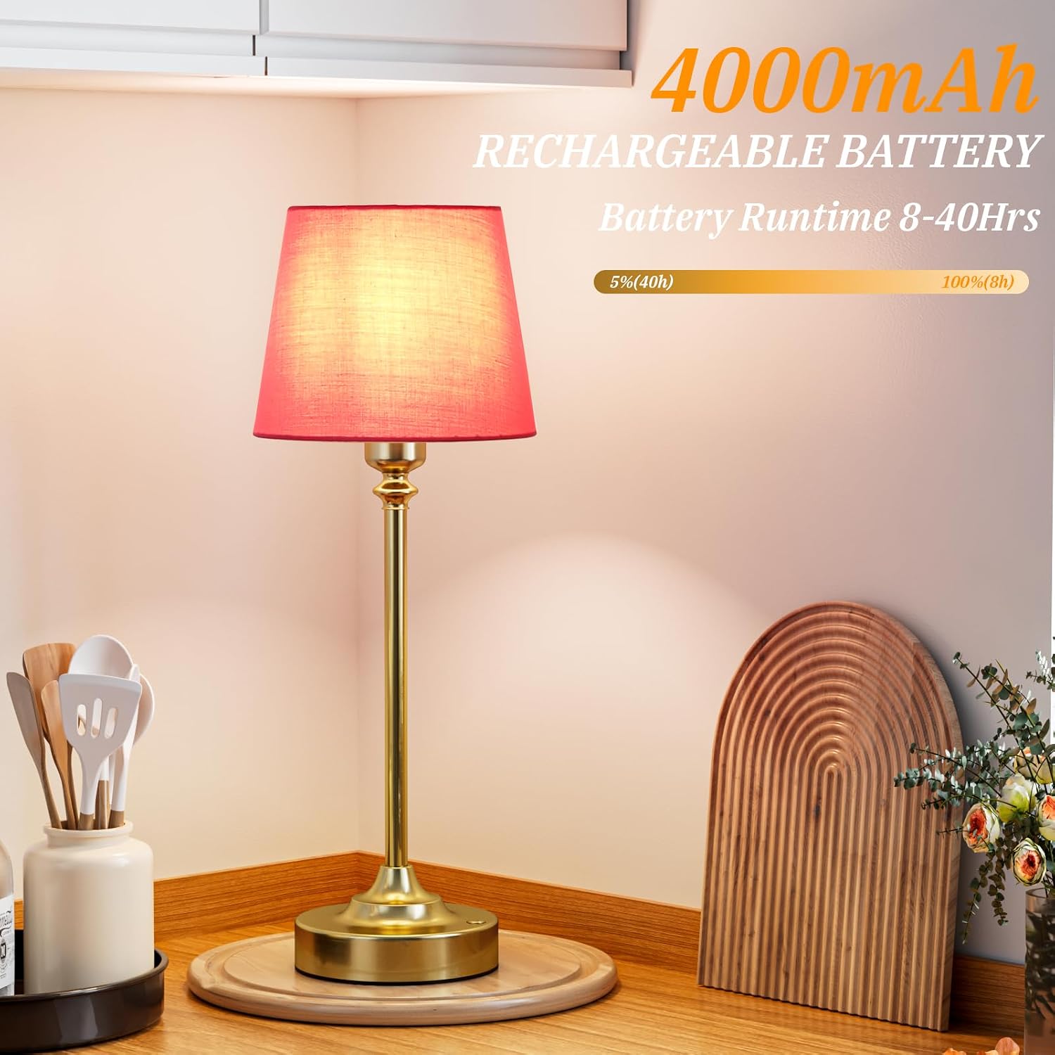 Cordless Table Lamps Rechargeable Set - 2 Pack Brass 4000mAH Battery Operated Lamps for Decor, 3000K Stepless Dimming Touch Control…