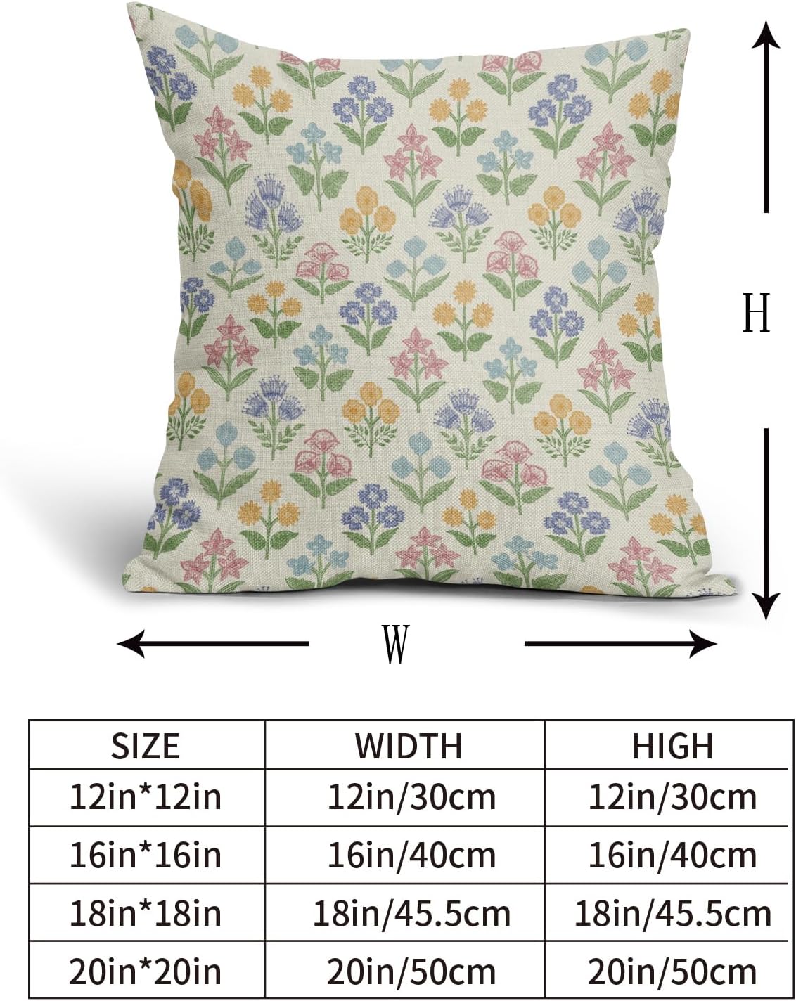 Spring Floral Easter Block Print Pillow Covers 18x18 Inch Set of 2, Pink Yellow Blue Purple Flower Holiday Decorative Throw Pillowcases…