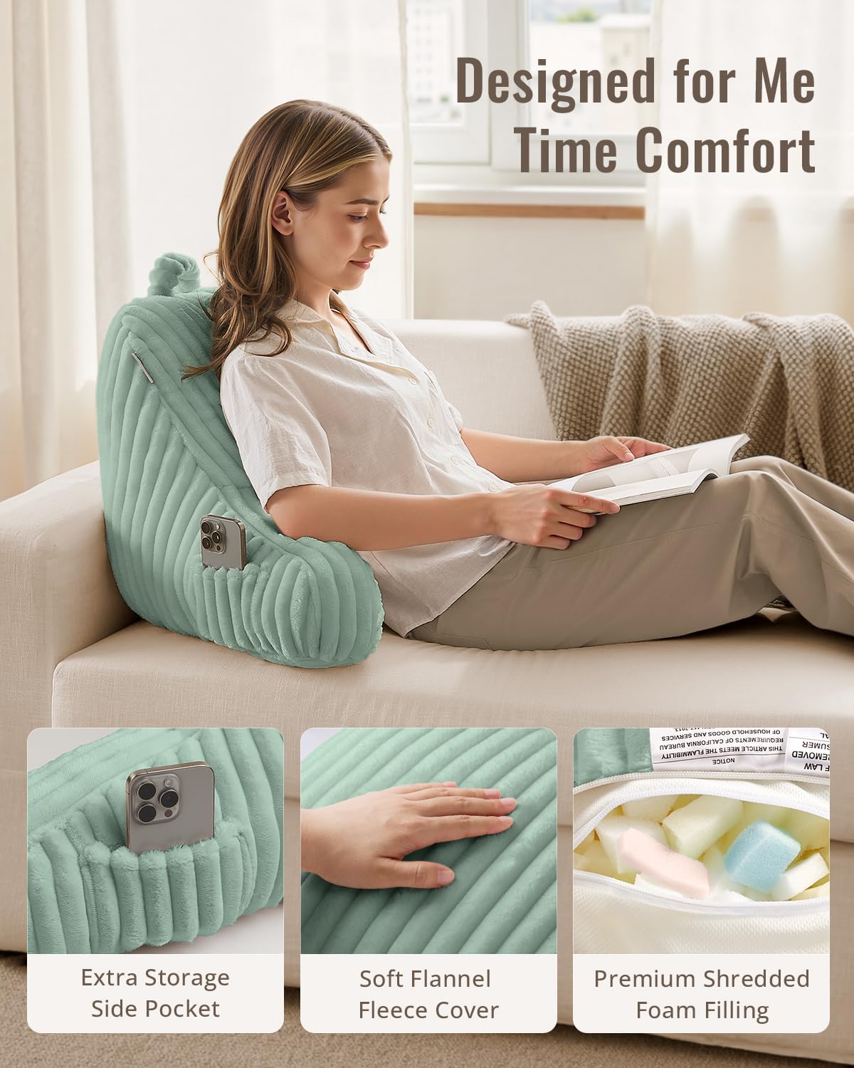 BlissfulDiary Blissful Diary Reading Pillow for Sitting in Bed, Flannel Back Pillow Bed Sitting Up for Adult & Children, Backrest Cushion f…