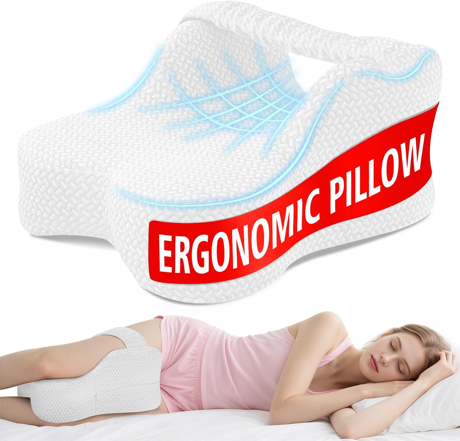 Long Knee Pillow for Side Sleepers with Strap - Large Leg Pillow for Side Sleeping with Full Thigh & Knee Support, Memory Foam Alignment…