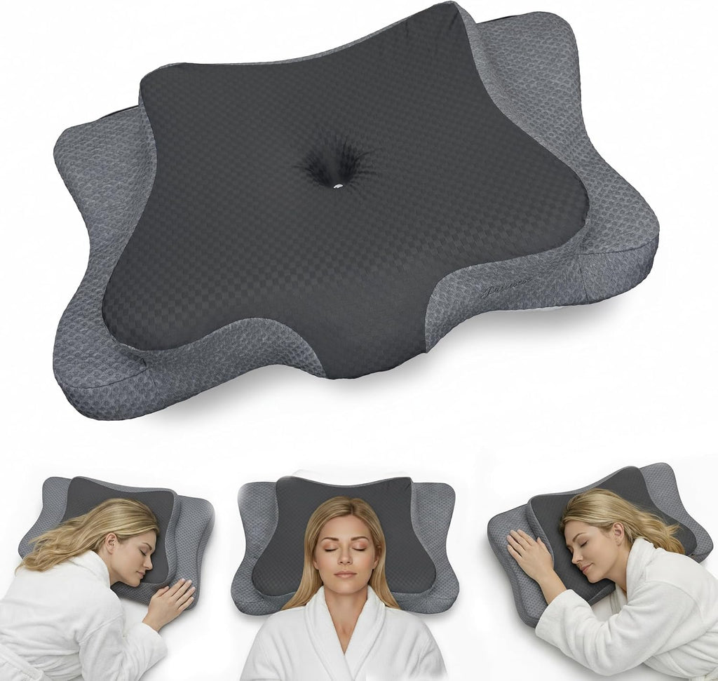 piluxx Ergonomic Cervical Neck Pillow for Sleeping – Cooling Memory Foam Cervical Pillow for Side Sleepers and Back Sleepers – Conto…