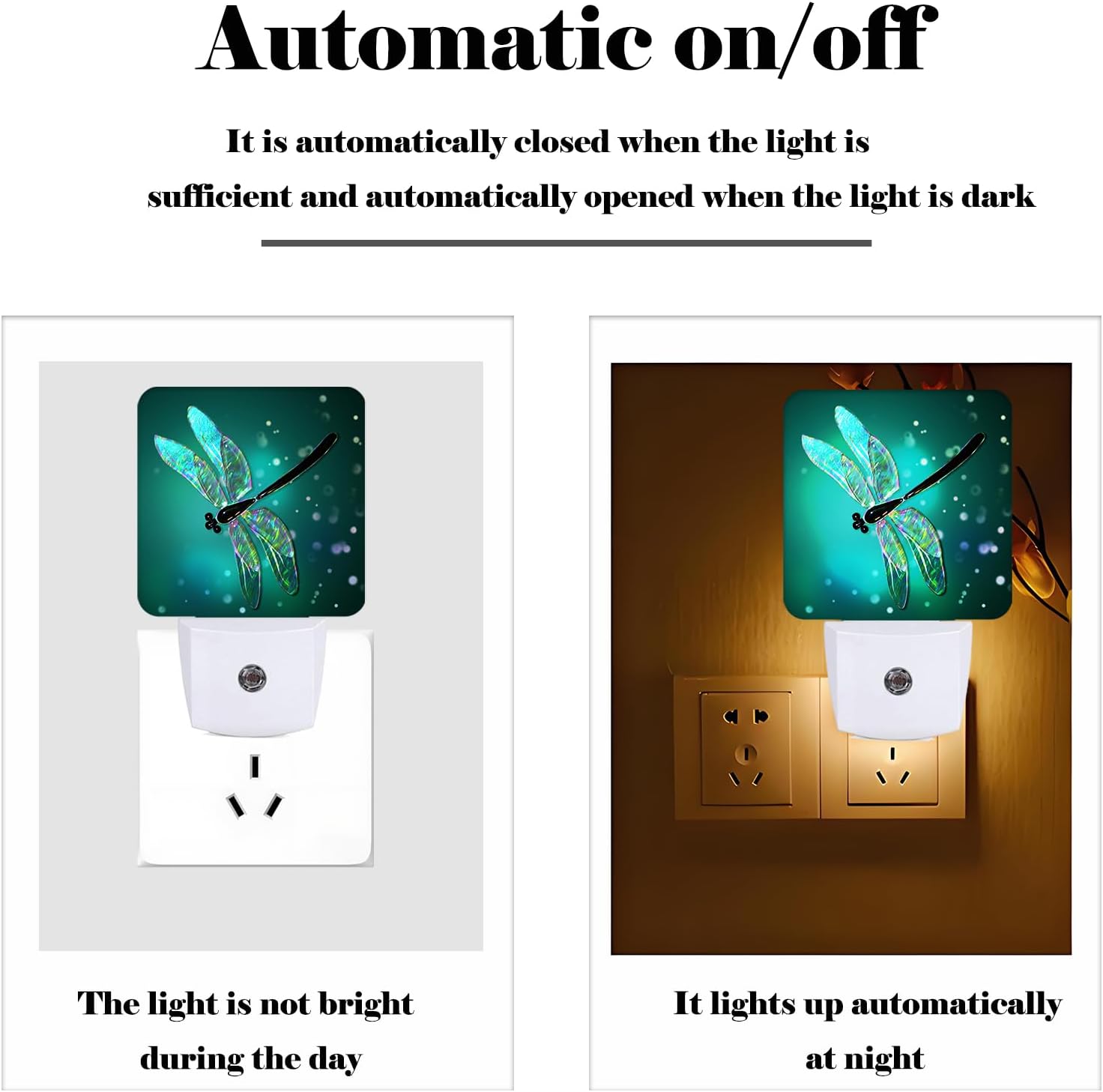 Green Dragonfly Night Light, Plug Into Wall Decor for Stairway, Hallway, Kitchen, Dusk to Dawn Sensor Nightlights for Boys/Girls/Women/Men…