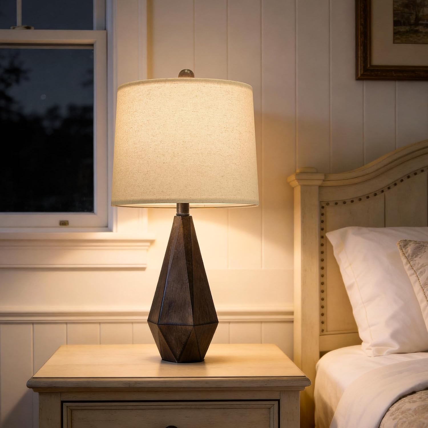 PoKat 23.5'' Table Lamps Set of 2 for Bedroom, Farmhouse Nightstand Lamps for Living Room, Rustic Bedside Lamps with Linen Lampshade for…