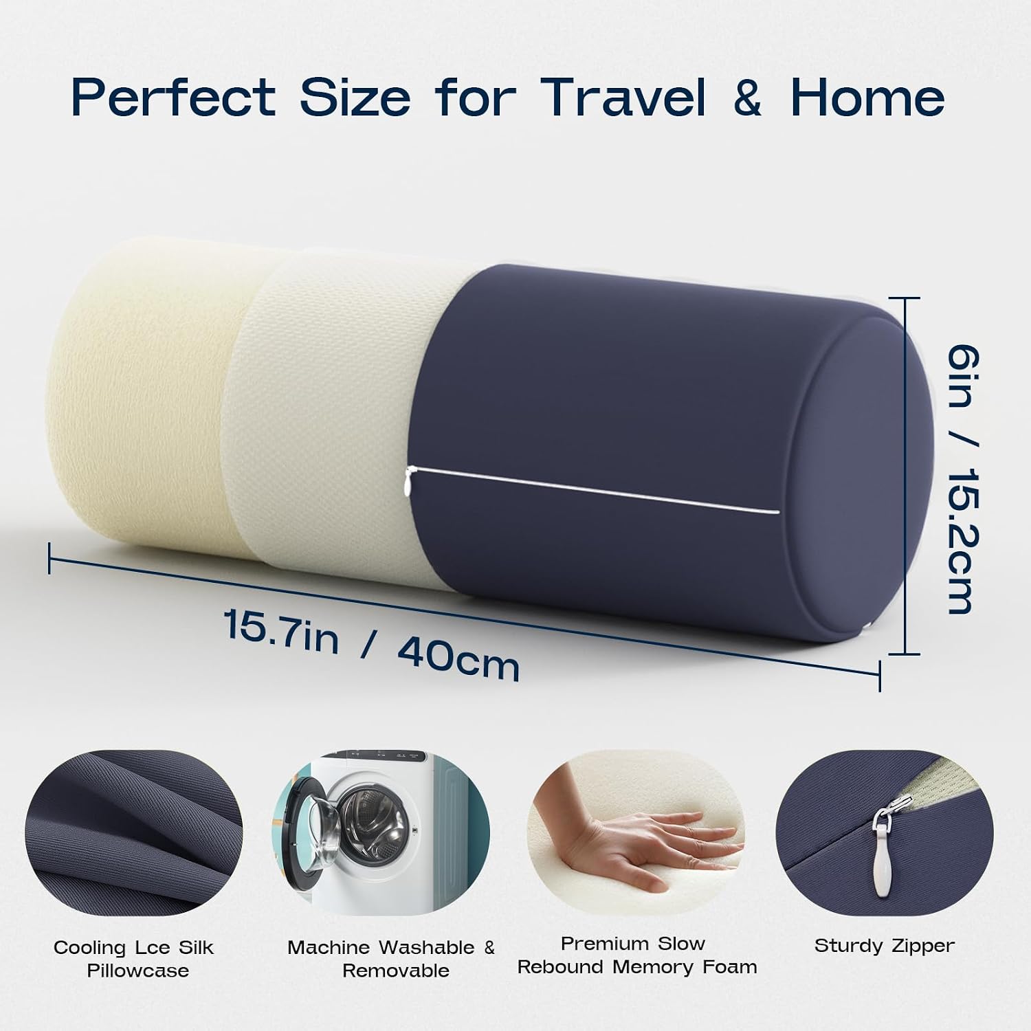Forcanby Neck Roll Pillow for Neck - Memory Foam Neck Support Pillow for Bed | Round Neck Pillow for Sleeping, 15.7 * 6 * 6inch ((Navy-Blue…