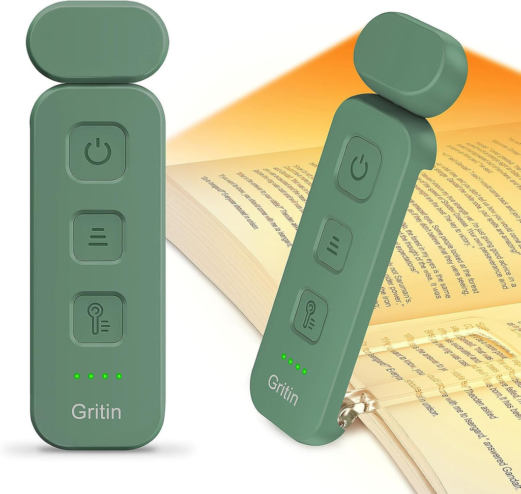 Gritin Reading Light, Book Light for Reading in Bed-Eye Caring 3 Colors, 5-Level Dimmable Brightness, Long Lasting, Compact Size…