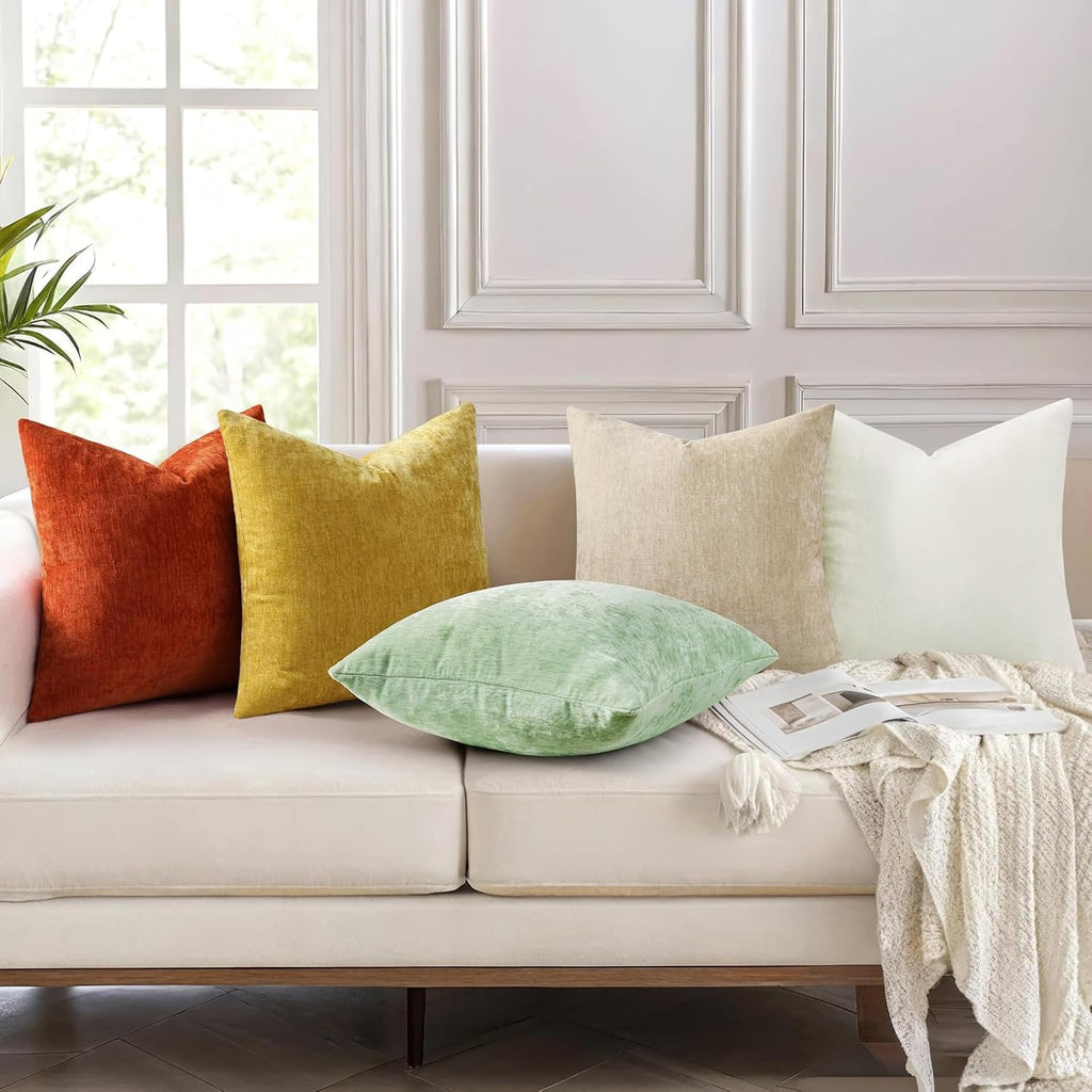 decorUhome Chenille Beige Throw Pillow Covers 26x26 Inch Set of 2, Decorative Soft Couch Pillow Covers Solid Dyed Accent Farmhouse Neutral…