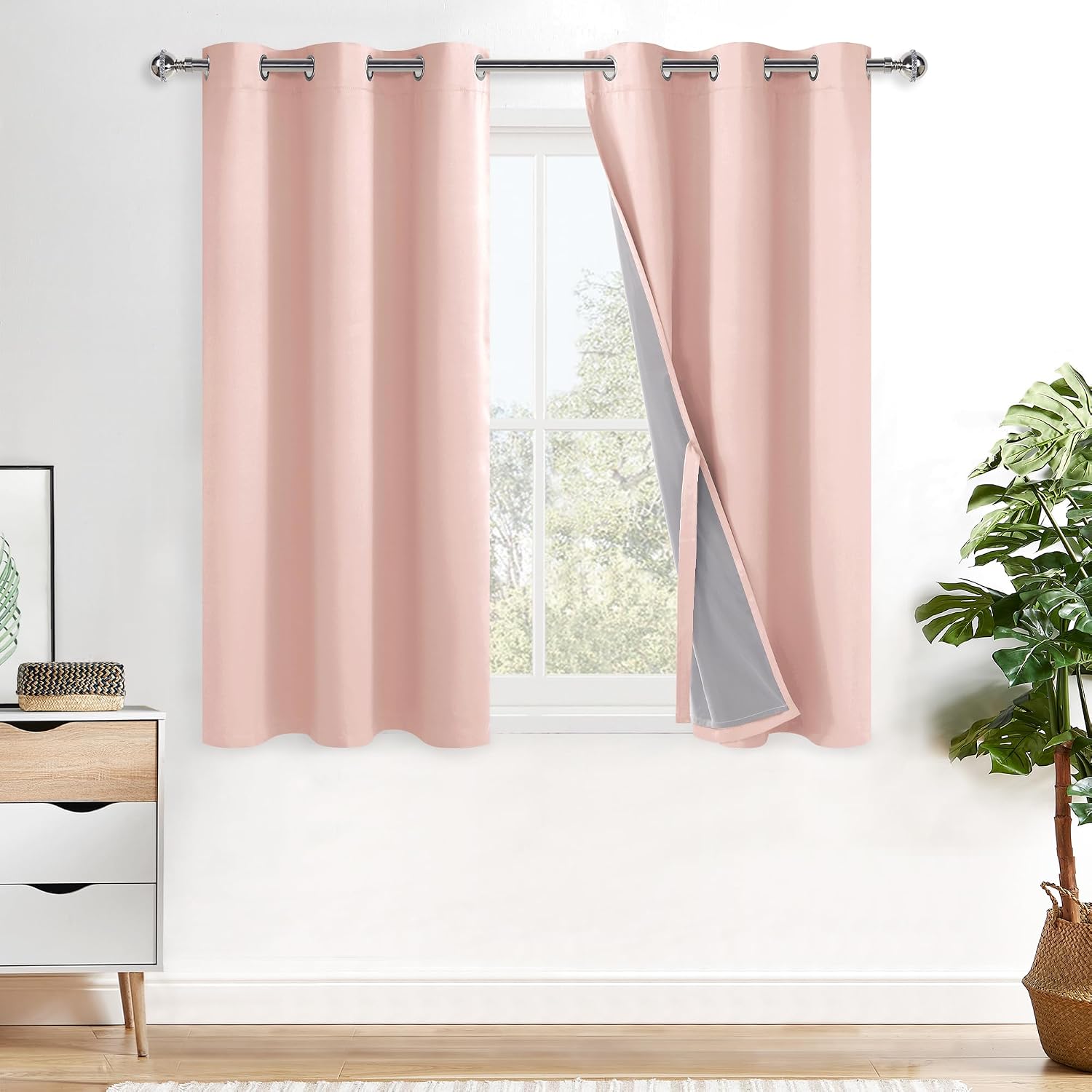 Xwzo 100% Blackout Curtains 2 Panels with Tiebacks- Heat and Full Light Blocking Window Treatment with Black Liner for Girl's Room/Nursery,…