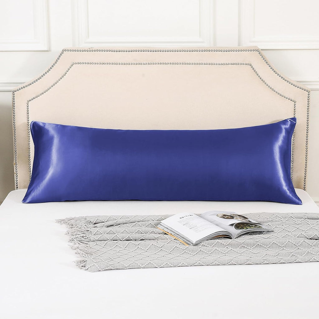 Huxmeyson Body Pillow with Satin Pillowcase, Body Pillow for Adults, Removable Cover, Navy Blue (20"x54") 1 count Blue