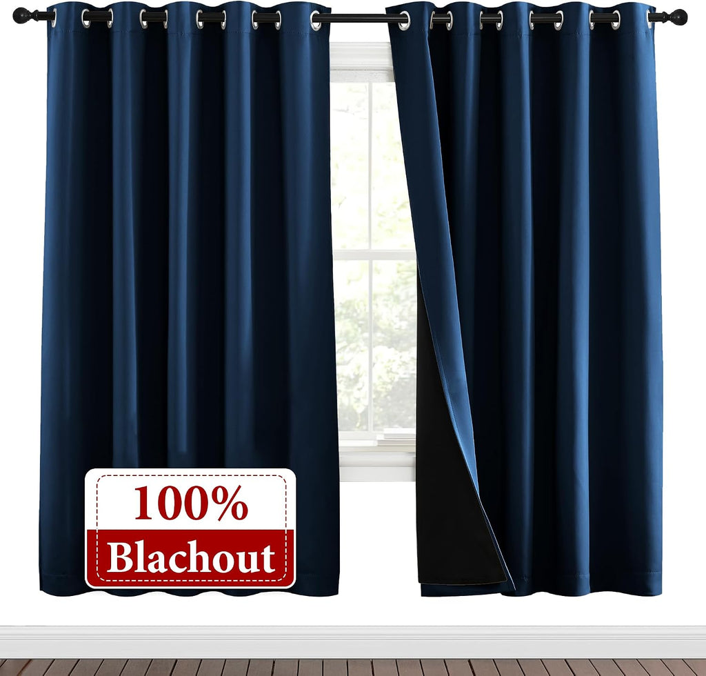 Nicetown Moroccan Blue Full Shade Curtain Panels, Pair of Energy Smart & Noise Blocking Out Blackout Drapes for Dining Room Window, Thermal…