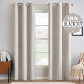 Miulee 100% Blackout Linen Textured Curtains for Bedroom Solid Thermal Insulated Ivory Grommet Room Darkening Curtains & Drapes Luxury Deco…