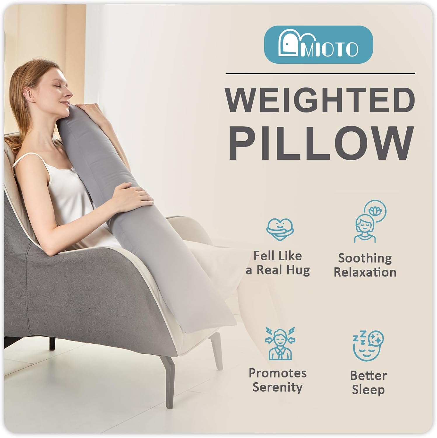 Mioto 6.5lbs Weighted Body Pillow for Adult - Weighted Pillow for Better Sleep, Cooling Body Pillow with Tencel Cover, Long Pillow for Bed,…