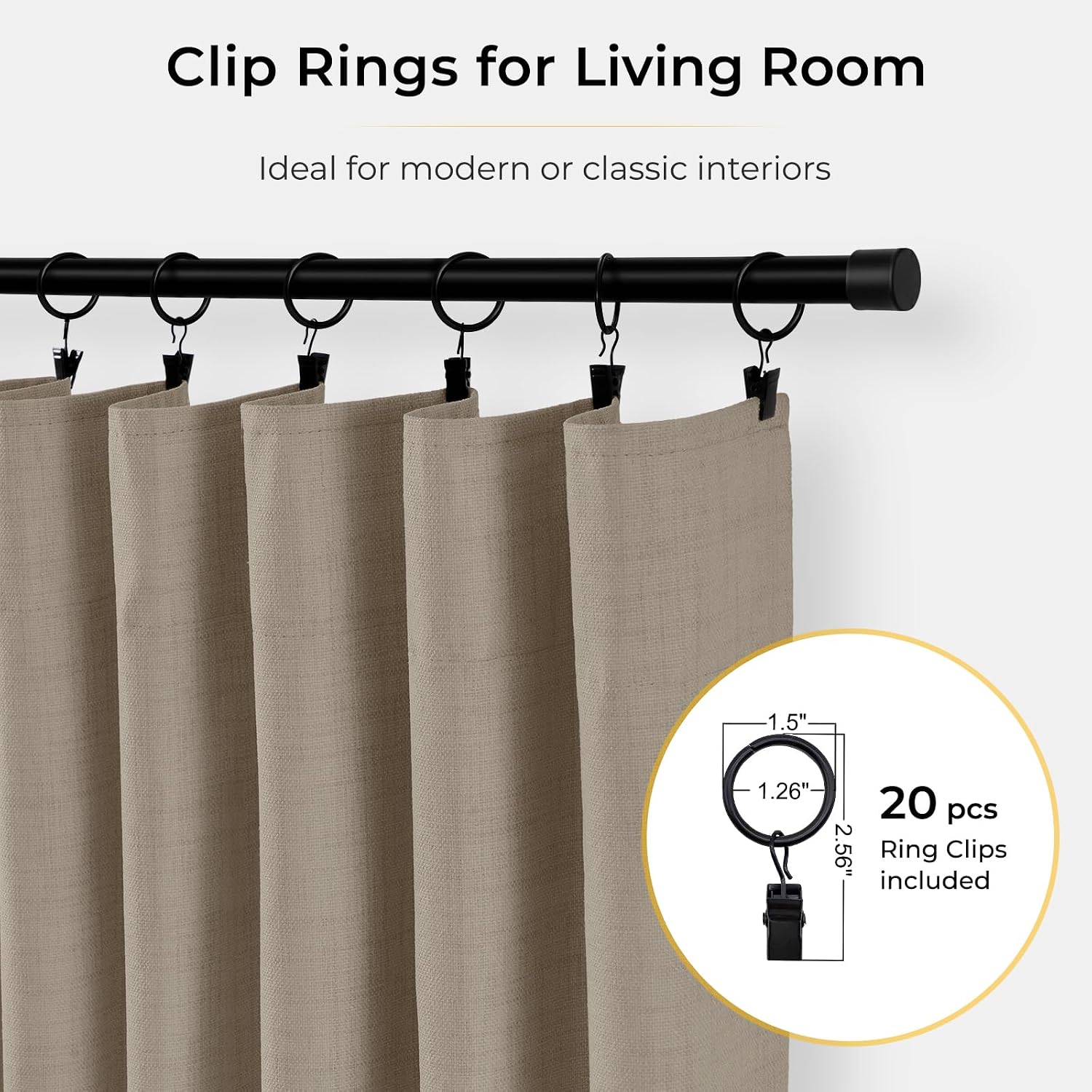 INOVADAY 100% Blackout Curtains for Bedroom, Black Out Curtains 84 Inch Long, Clip Rings Linen Blackout Drapes, Thermal Insulated Room…