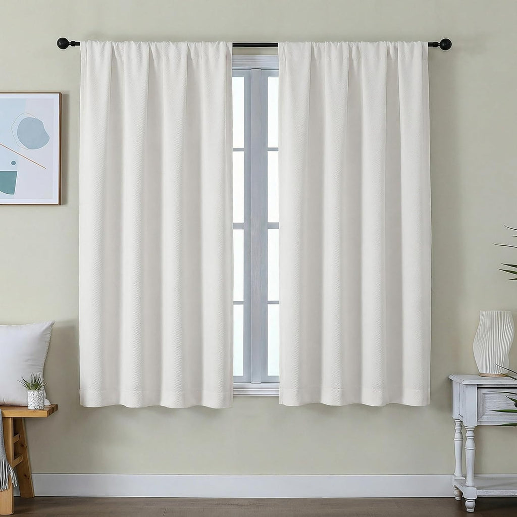 Simplebrand Ava Ivory Short Light Filtering Curtains for Bedroom 54 Inches Long 2 Panels Set, Solid Thermal Insulated, Energy Saving Window…