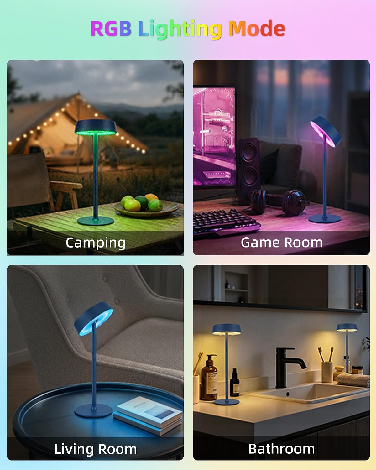 Cordless Lamp, Rechargeable Table Lamp, Battery Operated, RGB Dimmable Touch Control, 3 Color Temperatures, LED Memory Function, Portable…