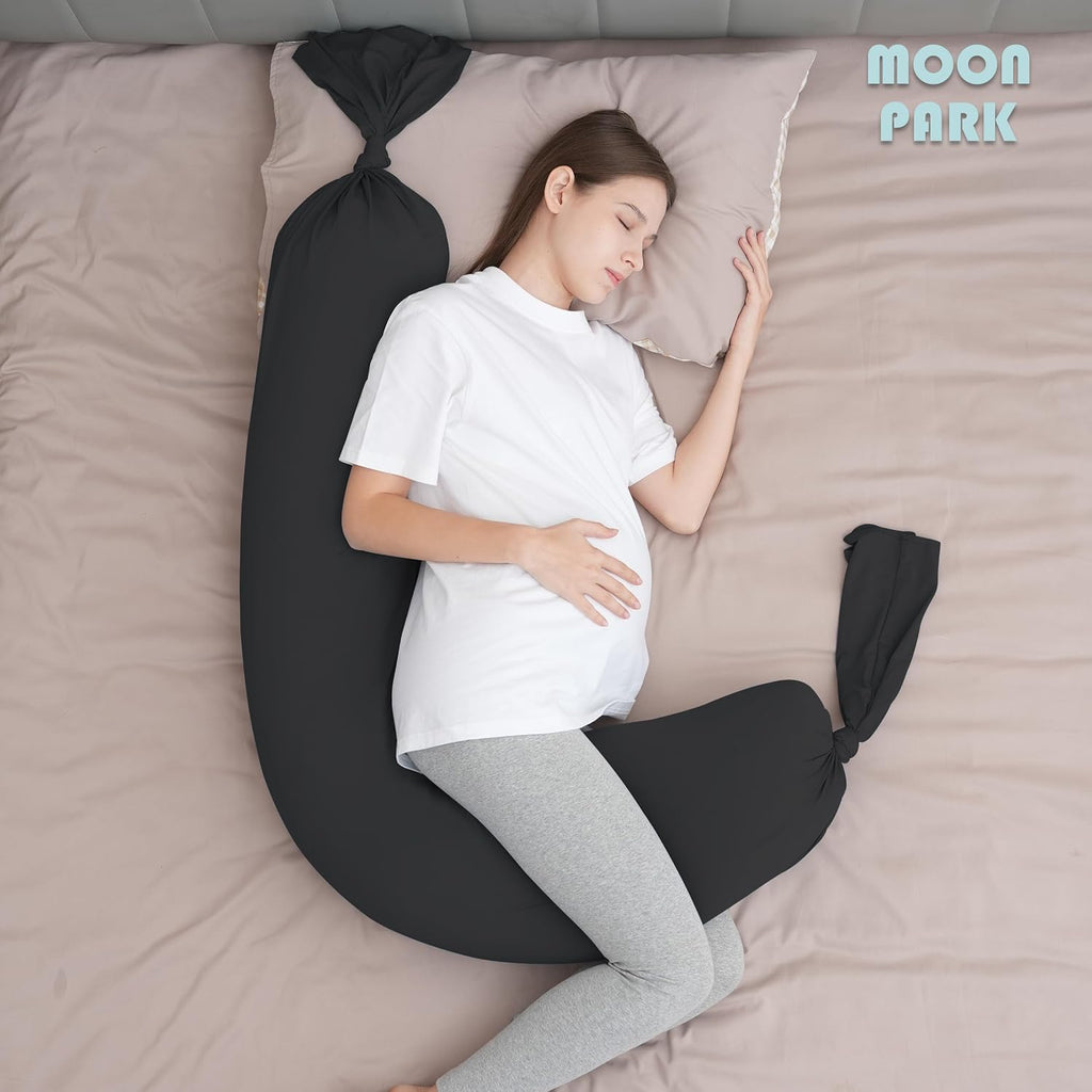 Moonpark MOON PARK Pregnancy Pillow - Incredibly Smooth and Soft Cooling Cover I Shaped Full Body Maternity Pillow with Removable Cover - S…
