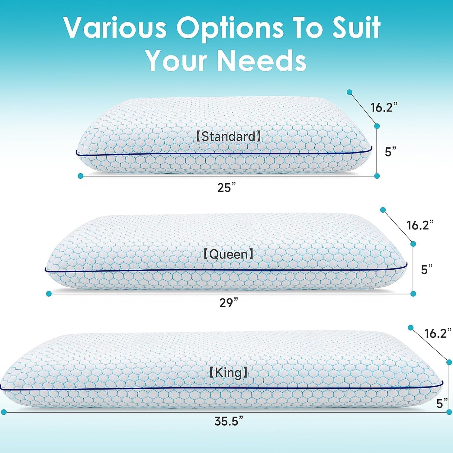 CushyOasis Memory Foam Pillows for Side, Set of 2, Back and Stomach Sleepers, Bed Pillow with Breathable Mesh and Washable Cover, Bed Pillo…