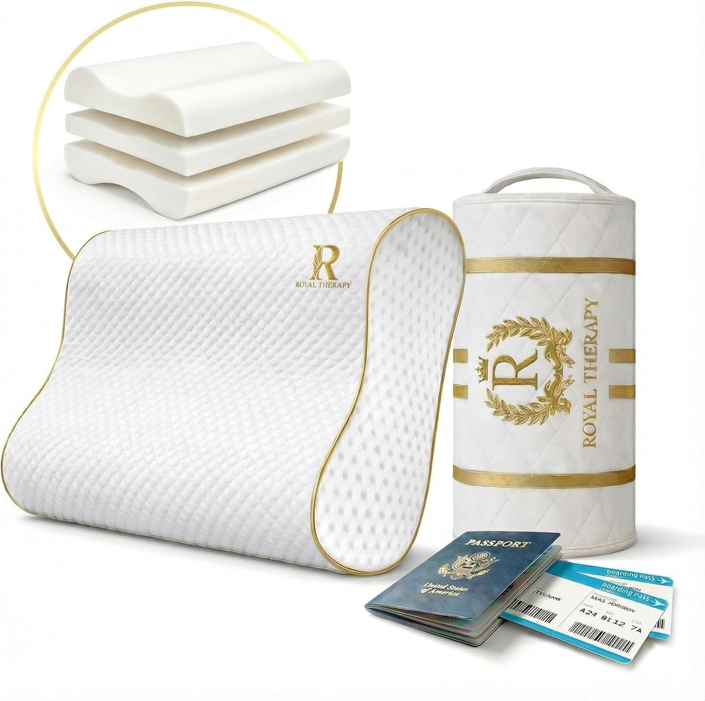 Royaltherapy Royal relaxation Travel Memory Foam Cervical Pillow – Contour Pillow for Neck and Shoulder Pain White