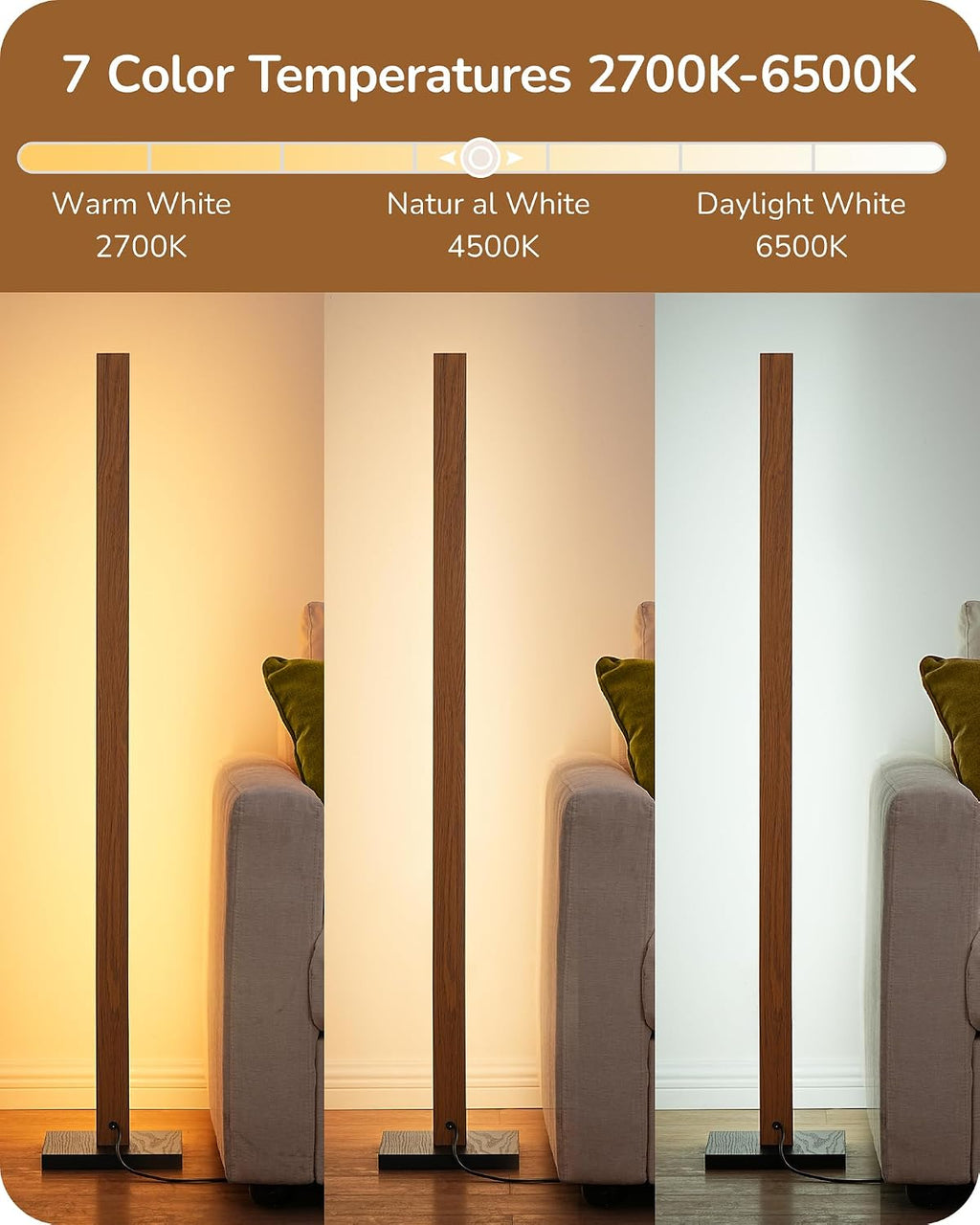 Edishine Mid Century Modern Floor Lamp with Remote, Dimmable Wood LED Corner Lamp, Minimalist Standing Mood Lighting for Living Room, Bedro…