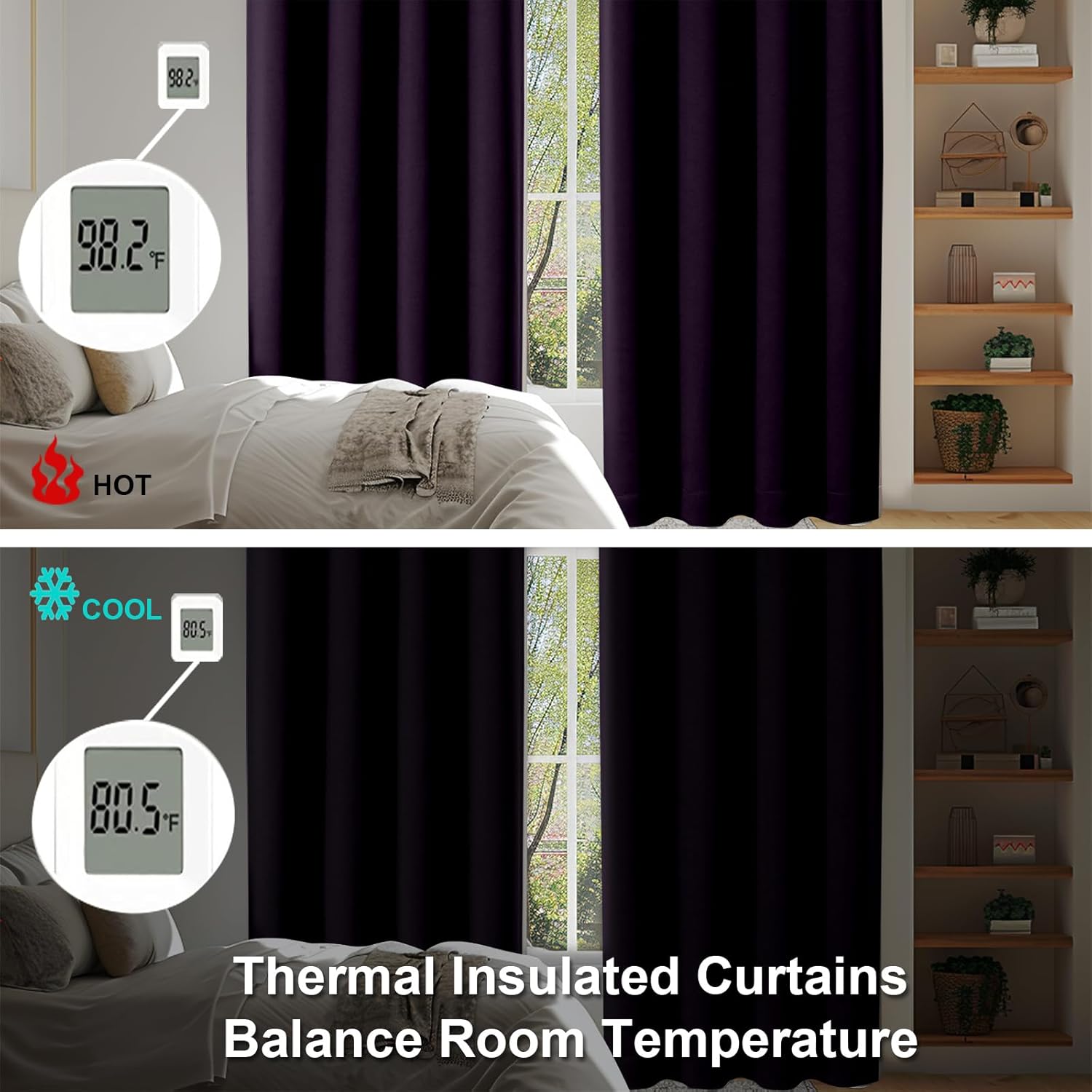 Simplebrand Ava BlackBerry Blackout Curtains for Bedroom 72 Inch Length 2 Panels Set, Privacy Thermal Insulated Rod Pocket Window Curtains…