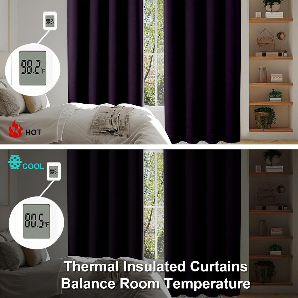Simplebrand Ava BlackBerry Blackout Curtains for Bedroom 84 Inch Length 2 Panels Set, Solid Thermal Insulated Privacy Nursery Window Treatm…
