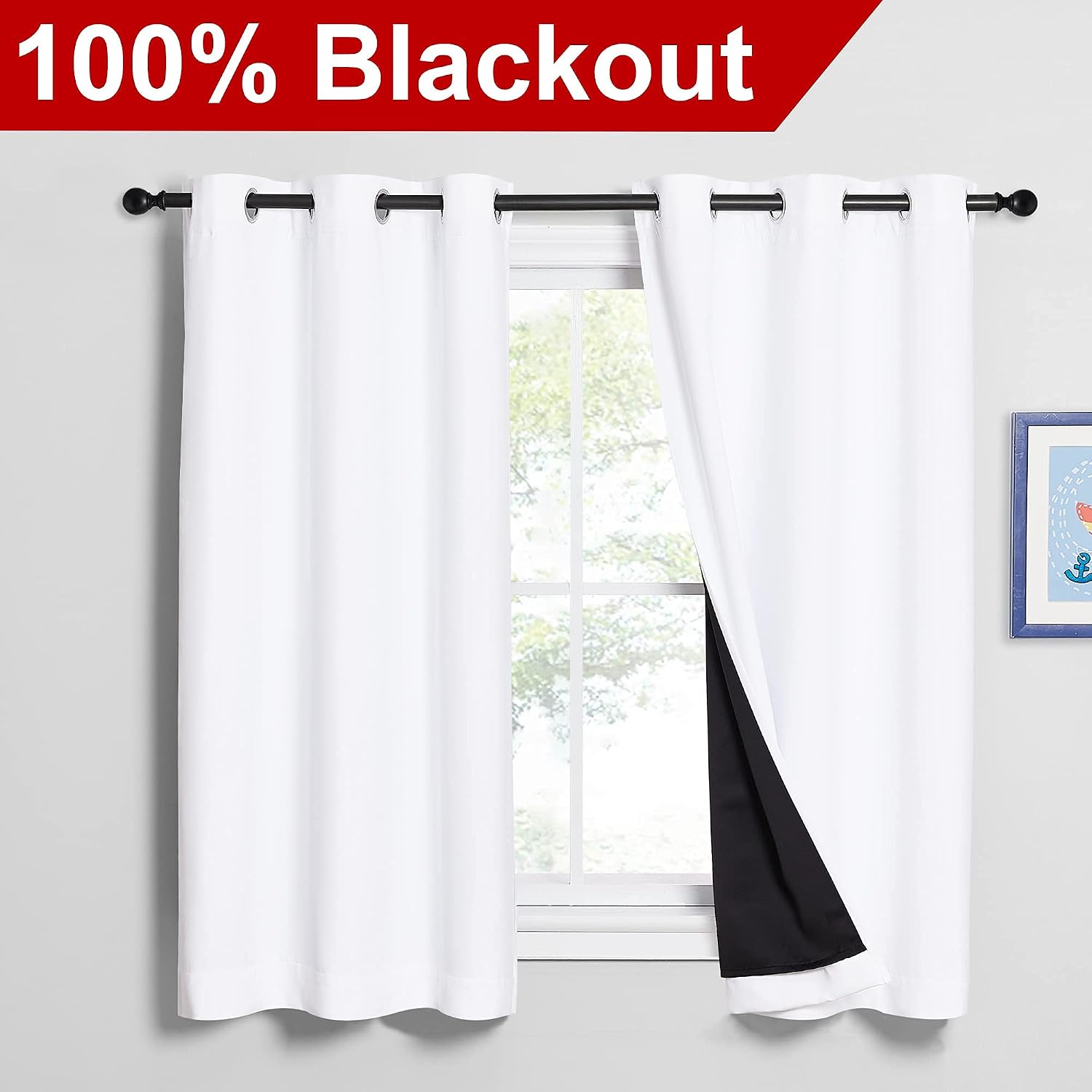 Nicetown 100% Blackout Curtains 54 inches Long, Double-Deck Completely Blackout Window Treatment Thermal Insulated Lined Drapes for Small W…
