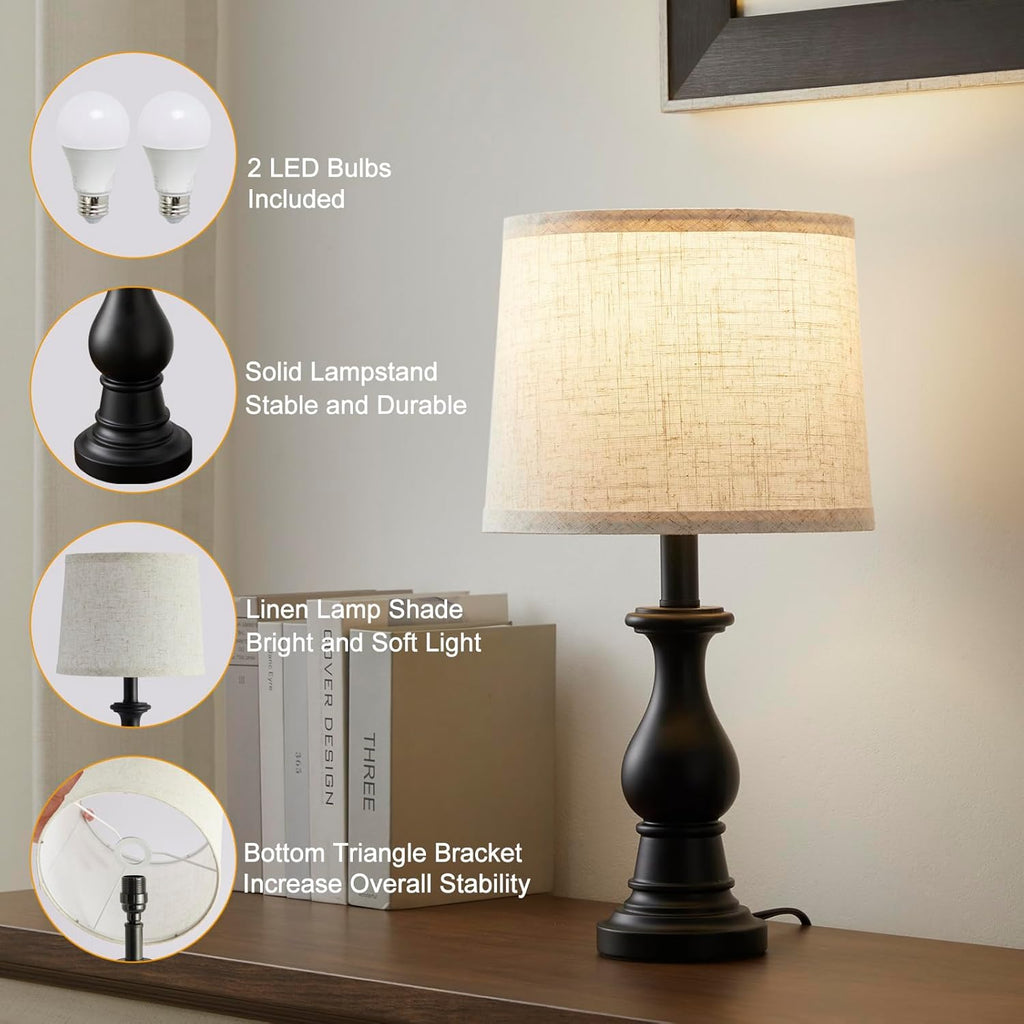 Vintage Table Lamp for Living Room Bedroom, 18.5" Farmhouse Bedside Lamps Nightstand Lamp Set of 2, Table Lamps with Oatmeal Linen Lamp…