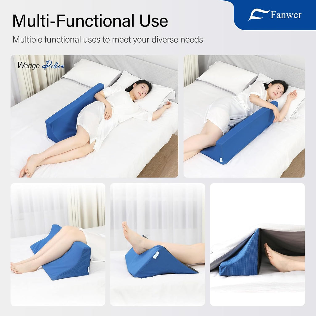 Fanwer 34.2in Bed Wedges & Body Positioners, 30 Degree Wedge Pillow for Side Sleeping/After Surgery, Triangle Foam Bed Wedge Pillow with Bl…