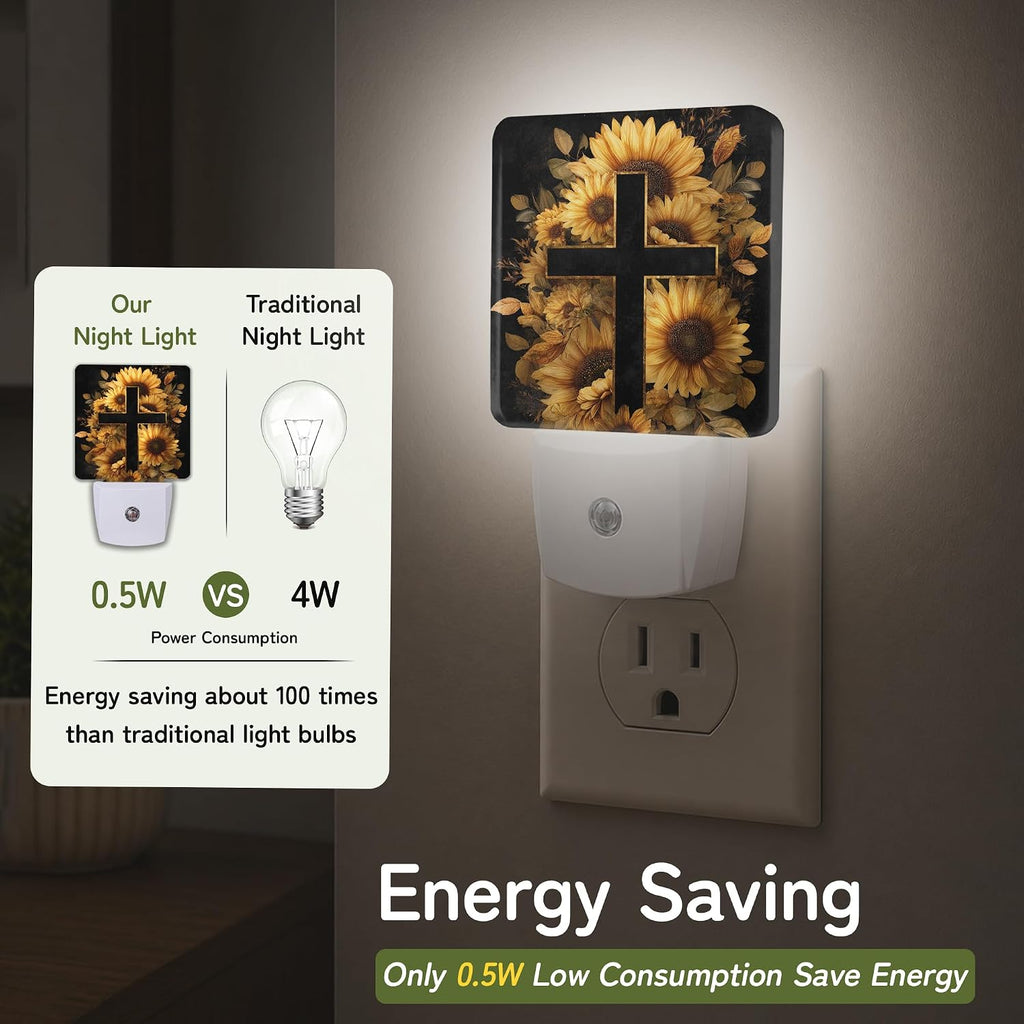 Sunflower Cross Christian Night Light, Night Lights Plug into Wall with Dusk to Dawn Sensor for Bedroom Bathroom Hallway Kitchen…