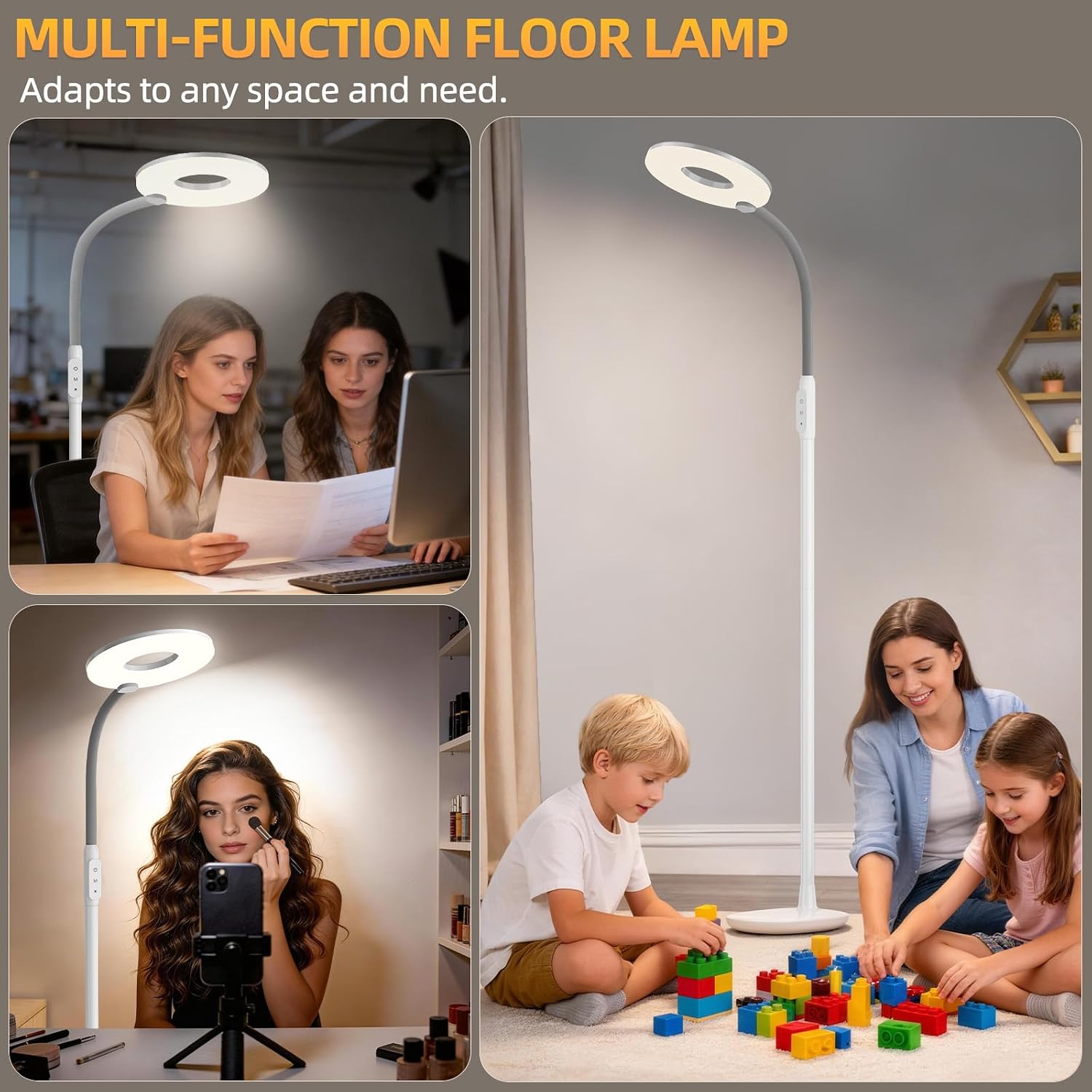 GyroVu 70" Bright LED Floor Lamp for Living Room, Dimmable Standing Tall Lamps with Color Temperature Adjustable, Touch Control Gooseneck…