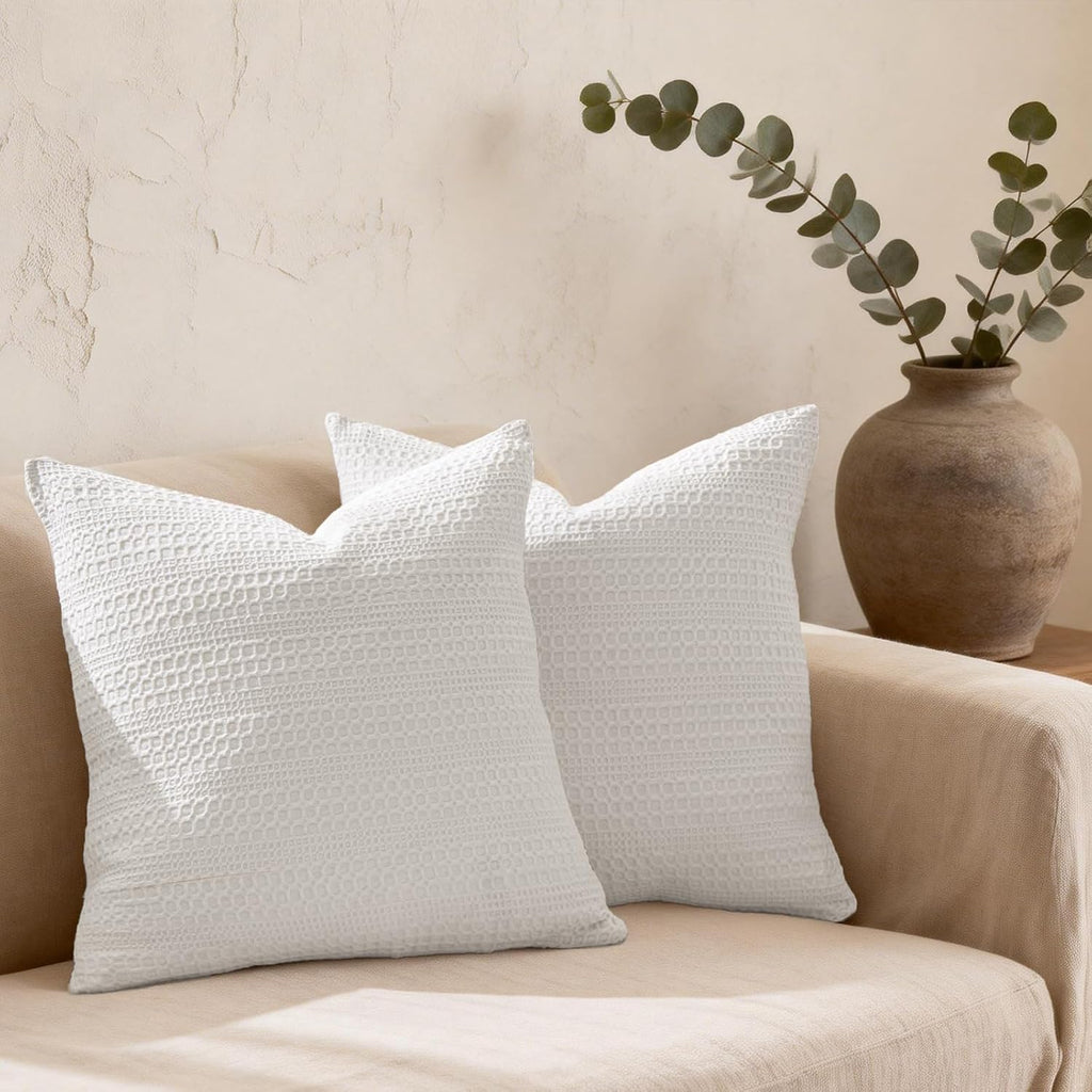 Cocoploceus Off White Pillow Covers 18x18 Throw Pillow Covers Set of 2 Boho Decorative Pillow Shams Stone Washed Cotton Pillowcase for Couc…