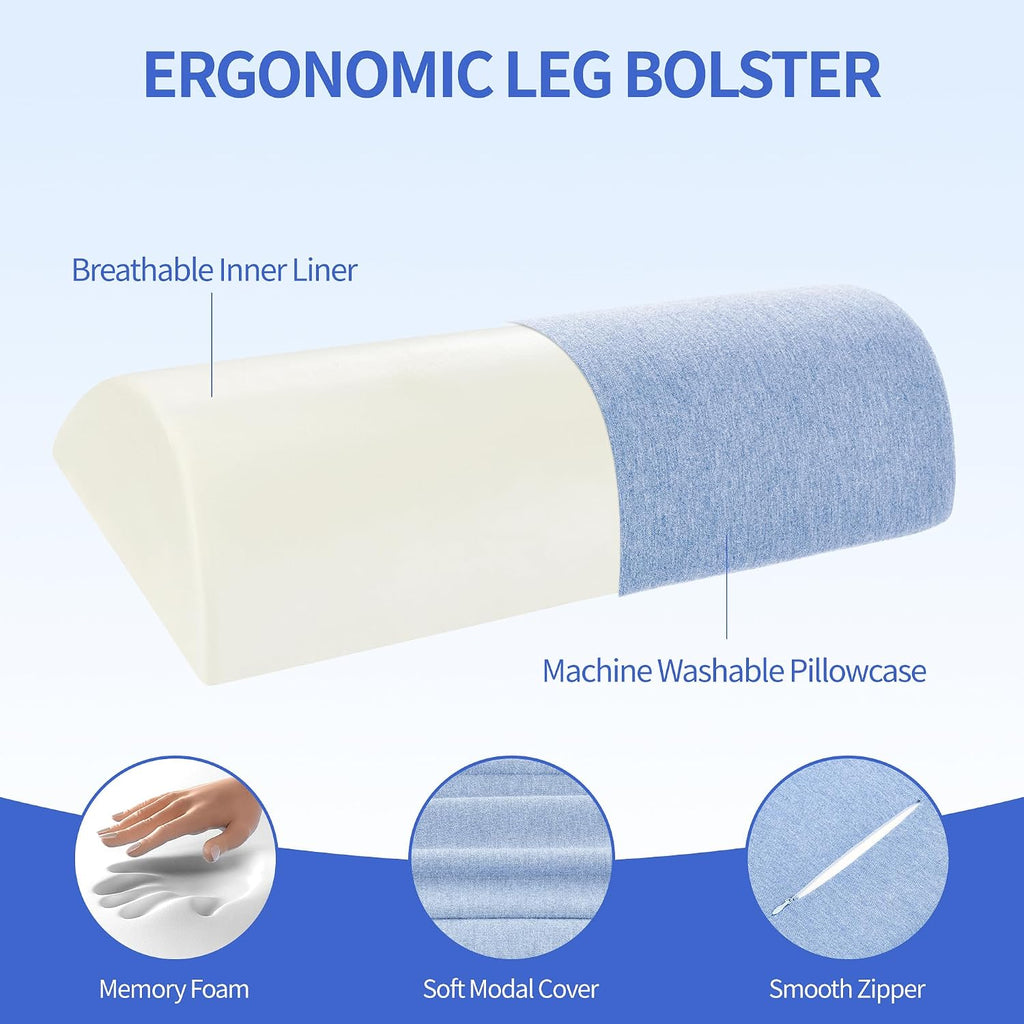 Zickskt Knee Pillow for Back Sleeping, Memory Foam Leg Pillow for Back Pain, Under Leg Support for Sleeping, Half Moon Bolster Pillow Blue
