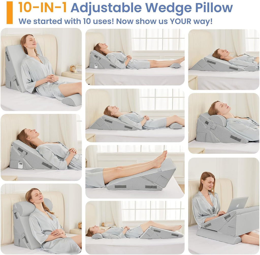 Sasttie Wedge Pillow Set for After Surgery, 2PCS Adjustable Bed Wedge Pillow Headboard with Memory Foam Neck Cushion – for Acid Reflux, Sle…