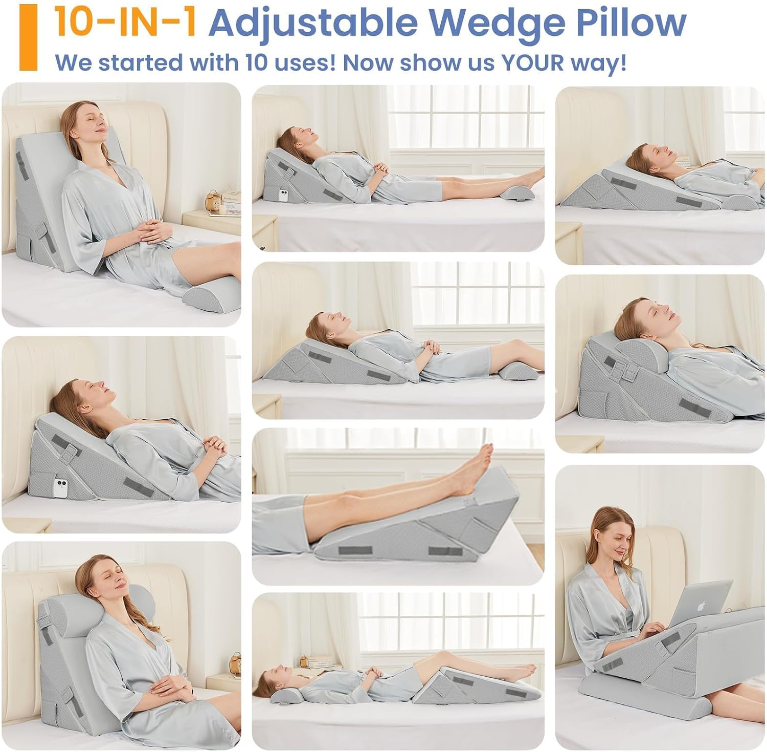 Sasttie Wedge Pillow Set for After Surgery, 2PCS Adjustable Bed Wedge Pillow Headboard with Memory Foam Neck Cushion – for Acid Reflux, Sle…
