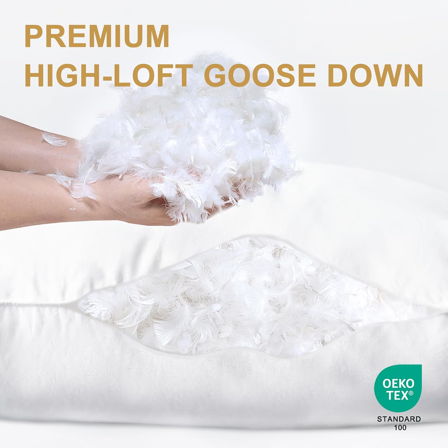 Goose Down Pillows Queen Size Set of 2 with 750 Fill Power, Hotel Quality Bed Pillows for Sleeping - Medium Firm Feather Pillows Ideal…