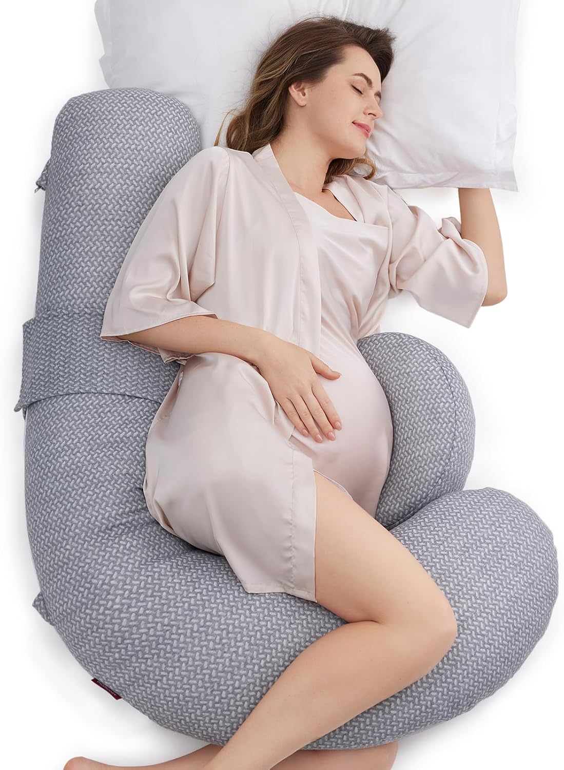Momcozy Pregnancy Pillow, Original F Shaped Maternity Pillow for Pregnant Women with Adjustable Wedge Pillow, Full Body Support Pregnancy Pi…