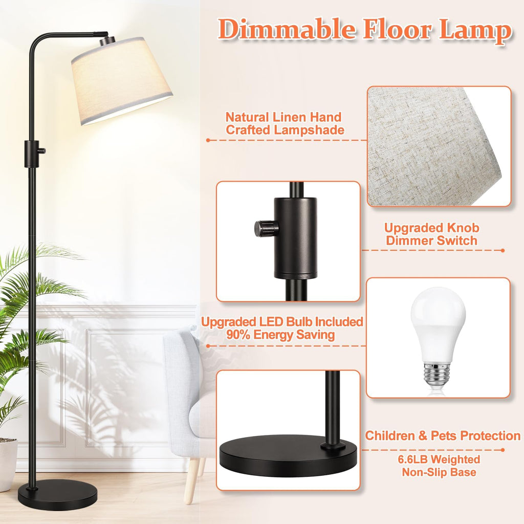 Upgraded】 Dimmable Floor Lamp, 1000 Lumens LED Edison Bulb Included, Arc Floor Lamps for Living Room Modern Standing Lamp with Linen…