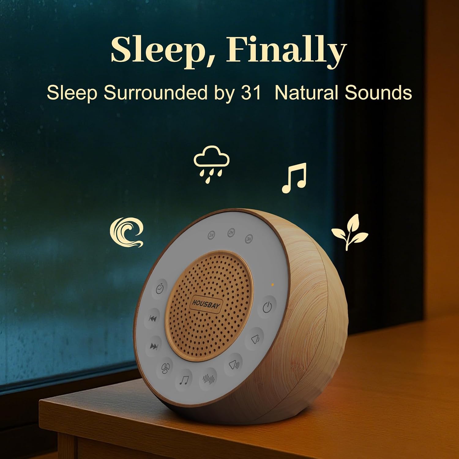 Housbay White Noise Sound Machine for Sleeping, 31 Soothing Sounds, Small Sleep Machine for Adults, Wood Grain Design for Bedroom & Noise…