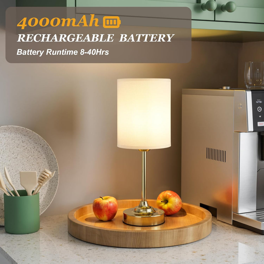 Touch Control Cordlss Table Lamp, USB-C Rechargeable Lamp with Stepless Dimming, 4000mAh Battery Operated Vintage Bedside Lamp for…