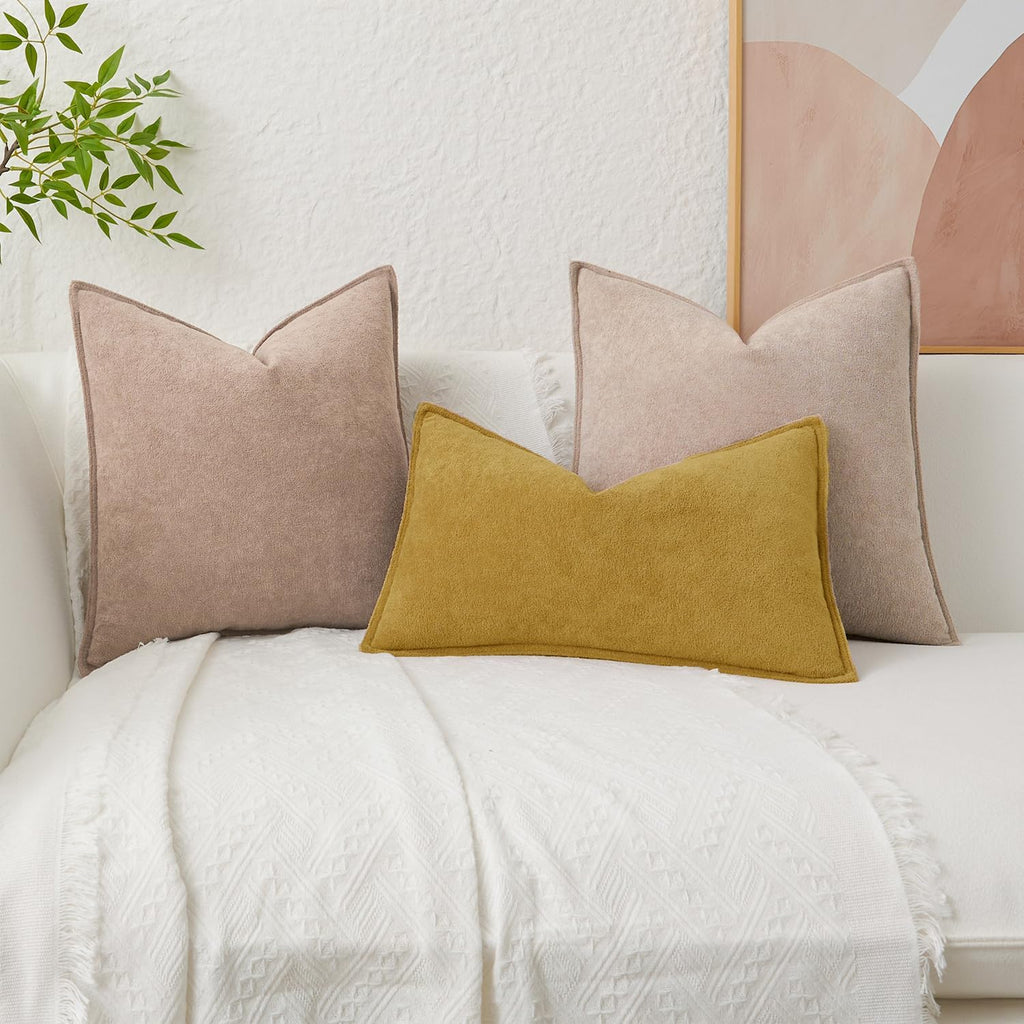 KevinTextile Kevin Textile Waterproof Decorative Pillow Covers Mustard Yellow 18x18 Inch Pack of 2 Soft Boucle Textured Throw Pillowcases E…