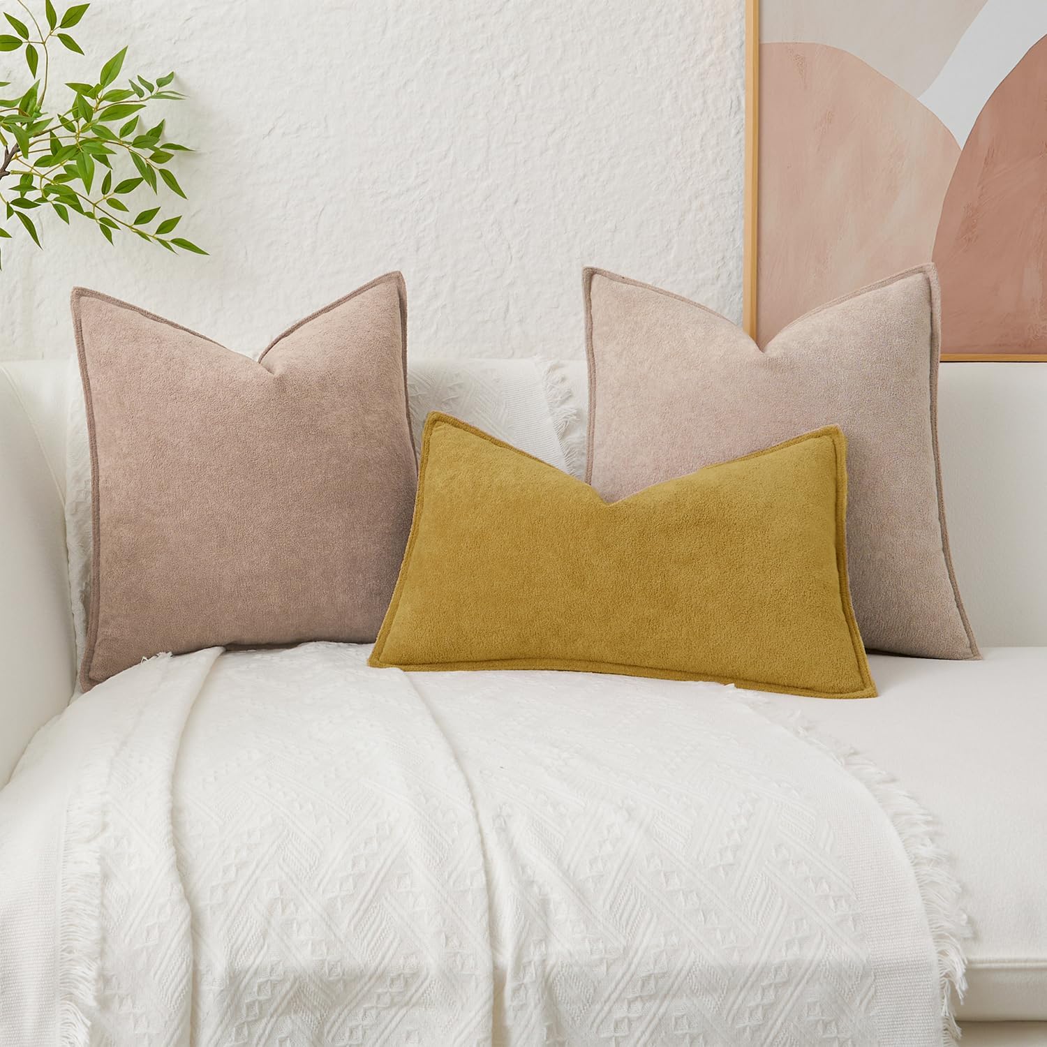 KevinTextile Kevin Textile Waterproof Decorative Pillow Covers Mustard Yellow 22x22 Inch Pack of 2 Soft Boucle Textured Euro Pillowcases El…