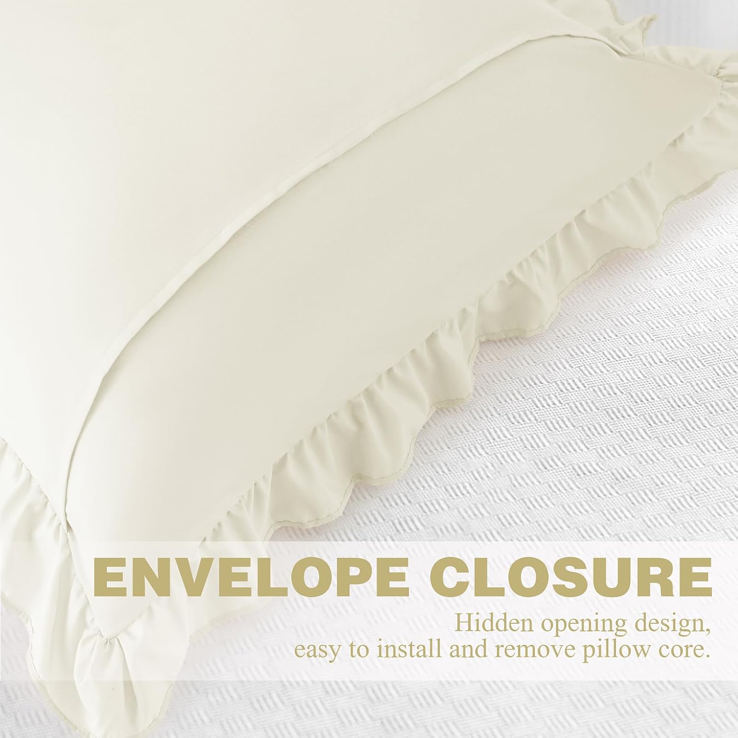 KKJIAF Ruffle Pillow Cases 24x24 Inches, Beige Square Ruffled Pillow Covers Set of 2, Microfiber Wrinkle Resistant Pillow Shams with…
