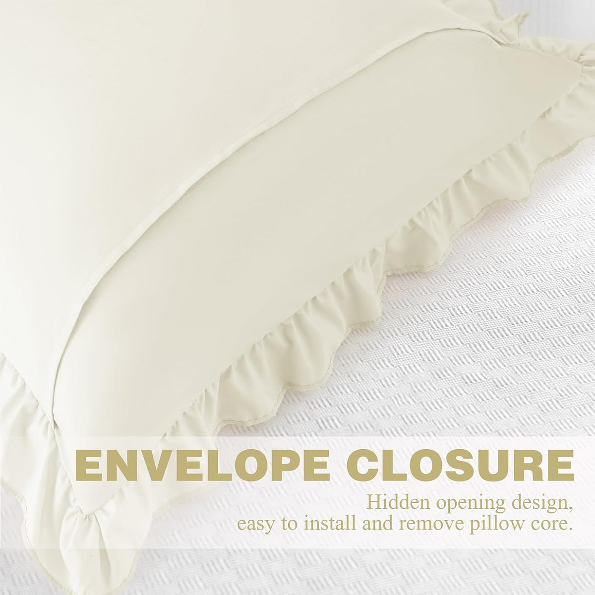 KKJIAF Ruffle Pillow Cases 18x18 Inches, Beige Square Ruffled Pillow Covers Set of 2, Microfiber Wrinkle Resistant Pillow Shams with…