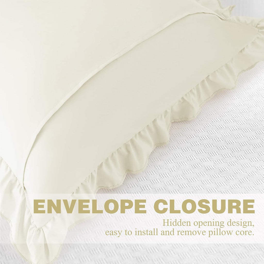 KKJIAF Ruffle Pillow Cases 22x22 Inches, Beige Square Ruffled Pillow Covers Set of 2, Microfiber Wrinkle Resistant Pillow Shams with…